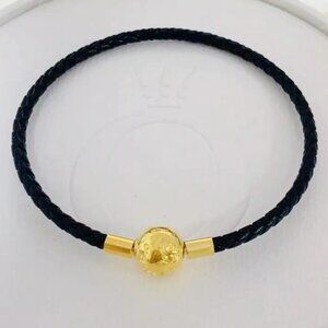 Pandora Moments Black Woven Leather Bracelet